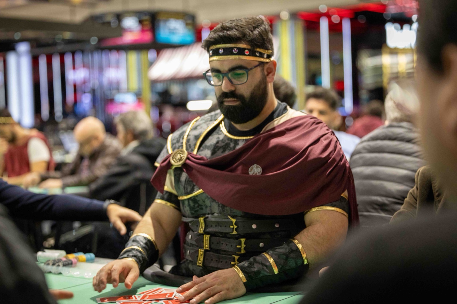 Dealer dressed as a Roman soldier